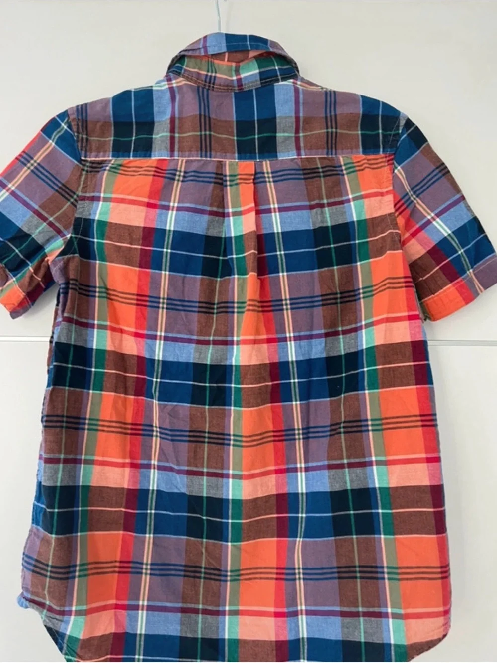 Ralph Lauren Orange, Navy & Brown Plaid Short-Sleeve Button-Down Shirt